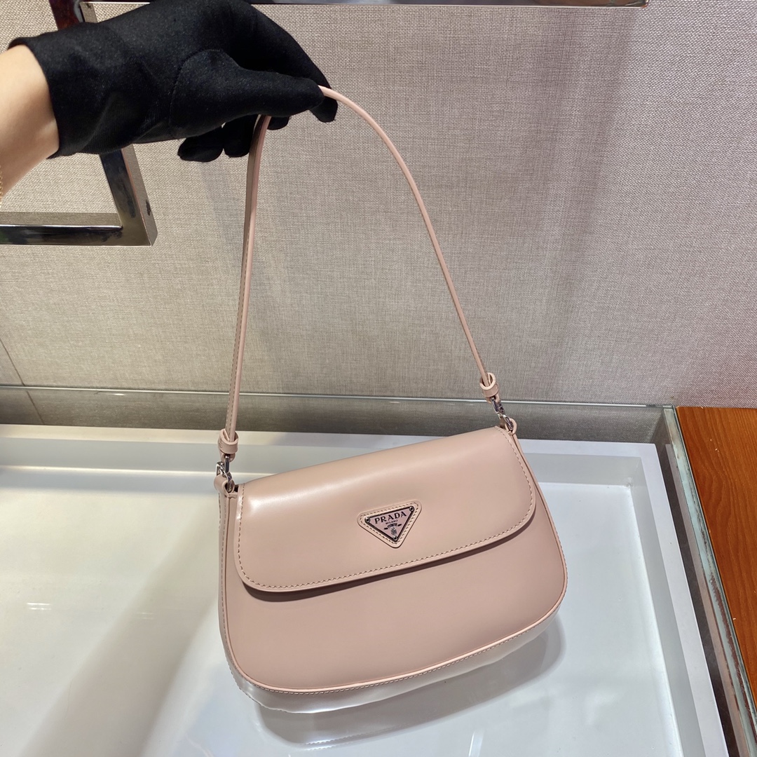 Prada Cleo Brushed Leather Shoulder Bag With Flap Nude Pink 1BD311